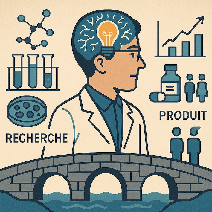 Une représentation symbolique du CSO comme un pont entre la science et les médicaments.